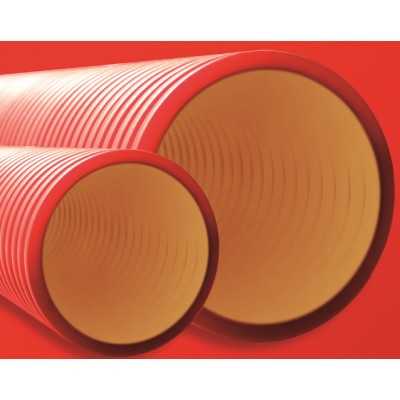 Труба гофра двустенная жесткая (усиленная), (6 кПа), Ø нар./вн., мм 200/172, цвет красный, с протяжкой, 6м