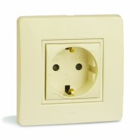 Електрична розетка, 16А, 250V~ без заземлення, зі шторками, слонова кістка, 2 мод., 75483S, серія Brava, ДКС