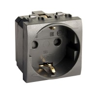 Електрична розетка, 16А, 250V~ із заземленням, зі шторками, чорний, 2 мод., 77482N, серія Brava, ДКС