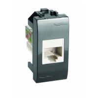 Компьютерная розетка RJ-45, категория 5е, UTP (комплектуется 1 гнездом типа Keystone пр-ва 'PCnet'), черный, 1 мод., 77654N, серия Brava, ДКС
