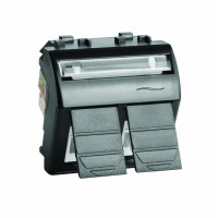 Комп'ютерні розетки RJ-45,категорія 5е, UTP (комплектується 2-ма гніздами типу Keystone пр-ва 'PCnet'), похила з пилозахисною шторкою (кришкою), з вікном (полем) для маркування 'робочого місця', чорний, 2 мод ., 77656N, серія Brava, Д