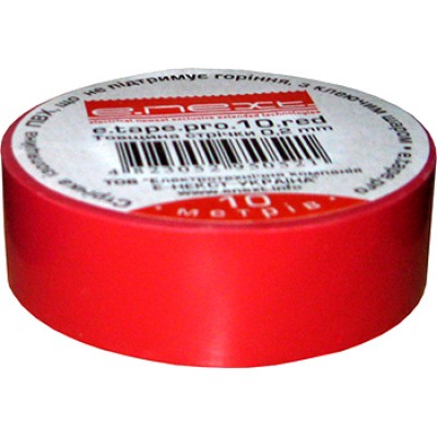 Изолента e.tape.pro.10.red из самозатухающего ПВХ, красная (10м), E.NEXT