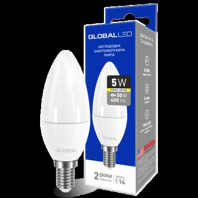 Декоративна лампа LED GLOBAL C37 CL-F 5W м'яке світло 220V E14 AP (1-GBL-133) (NEW)