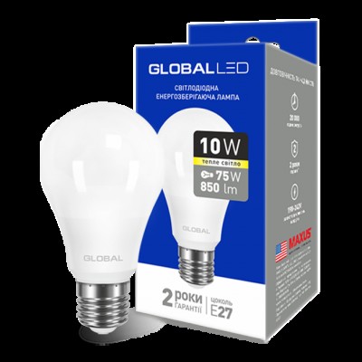 Лампа общего назначения LED лампа GLOBAL A60 10W мягкий свет 220V E27 AL (1-GBL-163) (NEW)