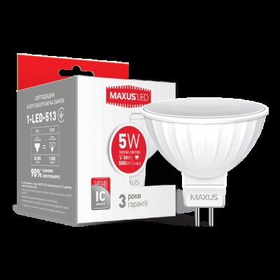 Точкова лампа LED лампа MAXUS MR16 5W м'яке світло 220V GU5.3 AP (1-LED-513) (NEW)