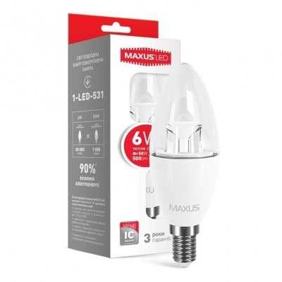 Декоративна лампа LED лампа MAXUS C37 6W м'яке світло 220V E14 (1-LED-531) (NEW)