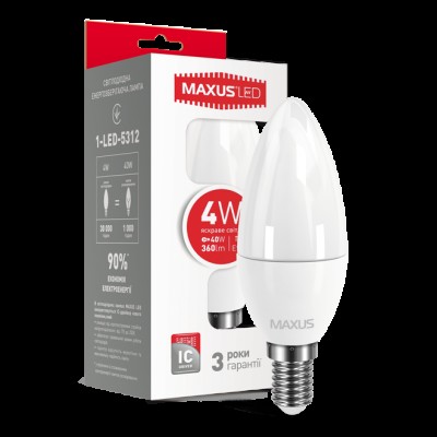 Декоративная лампа LED лампа MAXUS C37 CL-F 4W яркий свет 220V E14 (1-LED-5312) (NEW)