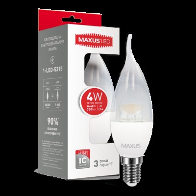 Декоративная лампа LED лампа MAXUS C37 CL-T 4W мягкий свет 220V E14 (1-LED-5315) (NEW)