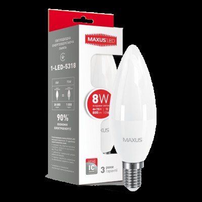 Декоративная лампа LED лампа MAXUS C37 CL-F 8W 4100K 220V E14 (1-LED-5318) (NEW)