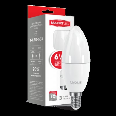 Декоративная лампа LED лампа MAXUS C37 6W мягкий свет 220V E14 (1-LED-533) (NEW)