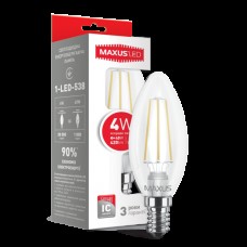 Лампа общего назначения (filament) LED лампа MAXUS (филамент), C37, 4W, яргкий свет,E14 (1-LED-538) (NEW)
