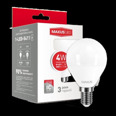 Декоративная лампа LED лампа MAXUS G45 F 4W мягкий свет 220V E14 (1-LED-5411) (NEW)