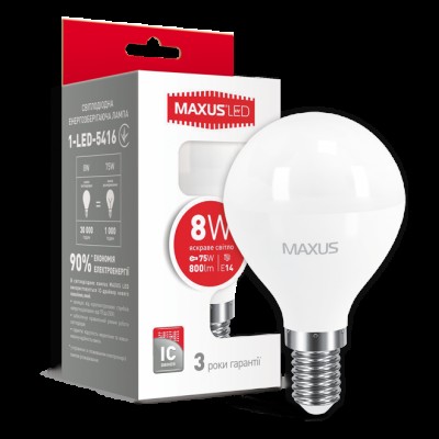 Декоративна лампа LED лампа MAXUS G45 F 8W 4100K 220V E14 (1-LED-5416) (NEW)