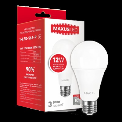 Лампа загального призначення LED лампа MAXUS A65 12W м'яке світло 220V E27 (1-LED-563-P) (NEW)