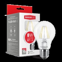 Лампа загального призначення (filament) LED лампа MAXUS (філамент), А60, 8W, м'яке світло, E27 (1-LED-565) (NEW)