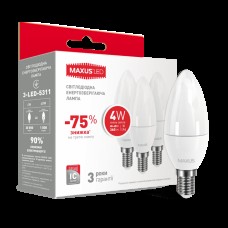 Набор LED ламп MAXUS C37 CL-F 4W мягкий свет 220V E14 (по 3шт) (3-LED-5311) (NEW)