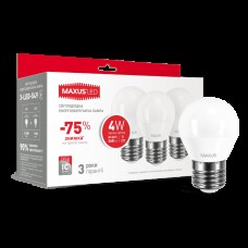 Набор LED ламп MAXUS G45 F 4W мягкий свет 220V E27 (по 3шт.) (3-LED-549) (NEW)