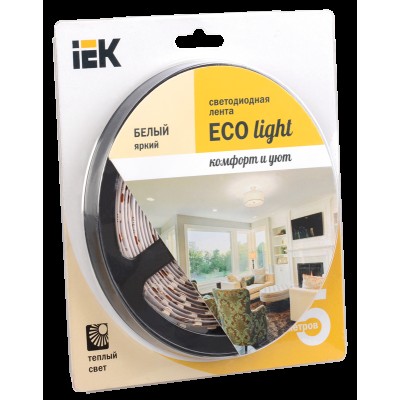 Стрічка LED 5м блістер LSR-3528WW60-4.8-IP20-12V теплий білий колір IEK-eco