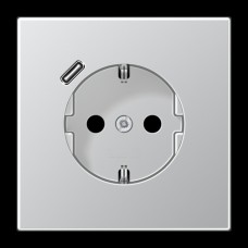 Розетка с з/к с защитными шторками и USB тип С (быстрая зарядка)  JUNG AL1520-18 C алюминий