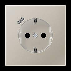 Розетка с з/к с защитными шторками и USB тип С (быстрая зарядка)  JUNG ES 1520-18 C нержавеющая сталь