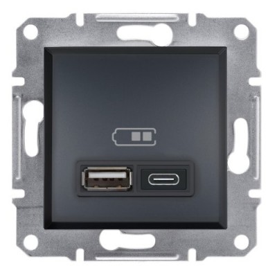 Розетка USB тип А+С 2,4А Schneider Electric Asfora EPH2700371 антрацит