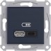 USB розетка А+С, 3 А, 45 Вт, антрацит, Asfora, Schneider Electric, EPH2700471