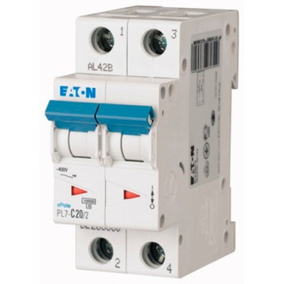 Автоматический выключатель Eaton PL7, 2-полюса 2 Ампера тип B, 10kA