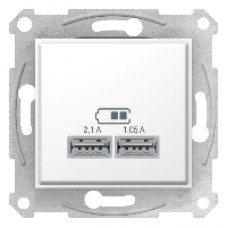 Розетка 2-я с USB выходами для зарядки Sedna SDN2710221 цвет белый