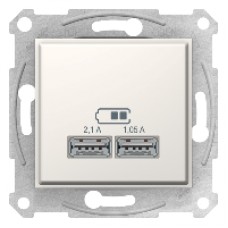 Розетка 2-я с USB выходами для зарядки SDN2710223, цвет слоновая кость