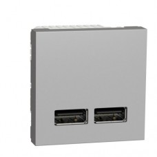 Розетка USB, 2-местная, 5 В / 2100 мА, Unica New NU341830 алюминий