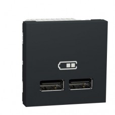 Розетка USB, 2-местная, 5 В / 2100 мА, Unica New NU341854 антрацит