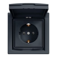 Розетка с заземлением и со шторками IP44 «Asfora», (цвет антрацит) EPH3100371