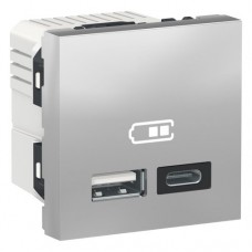 Двойная USB розетка A+C . Unica New, NU301830, алюминий