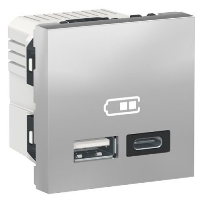 Двойная USB розетка A+C. Unica New, NU301830, алюминий