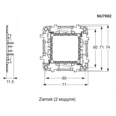 Суппорт Zamak UNICA MODULAR 2 модуля, NU7002 металл